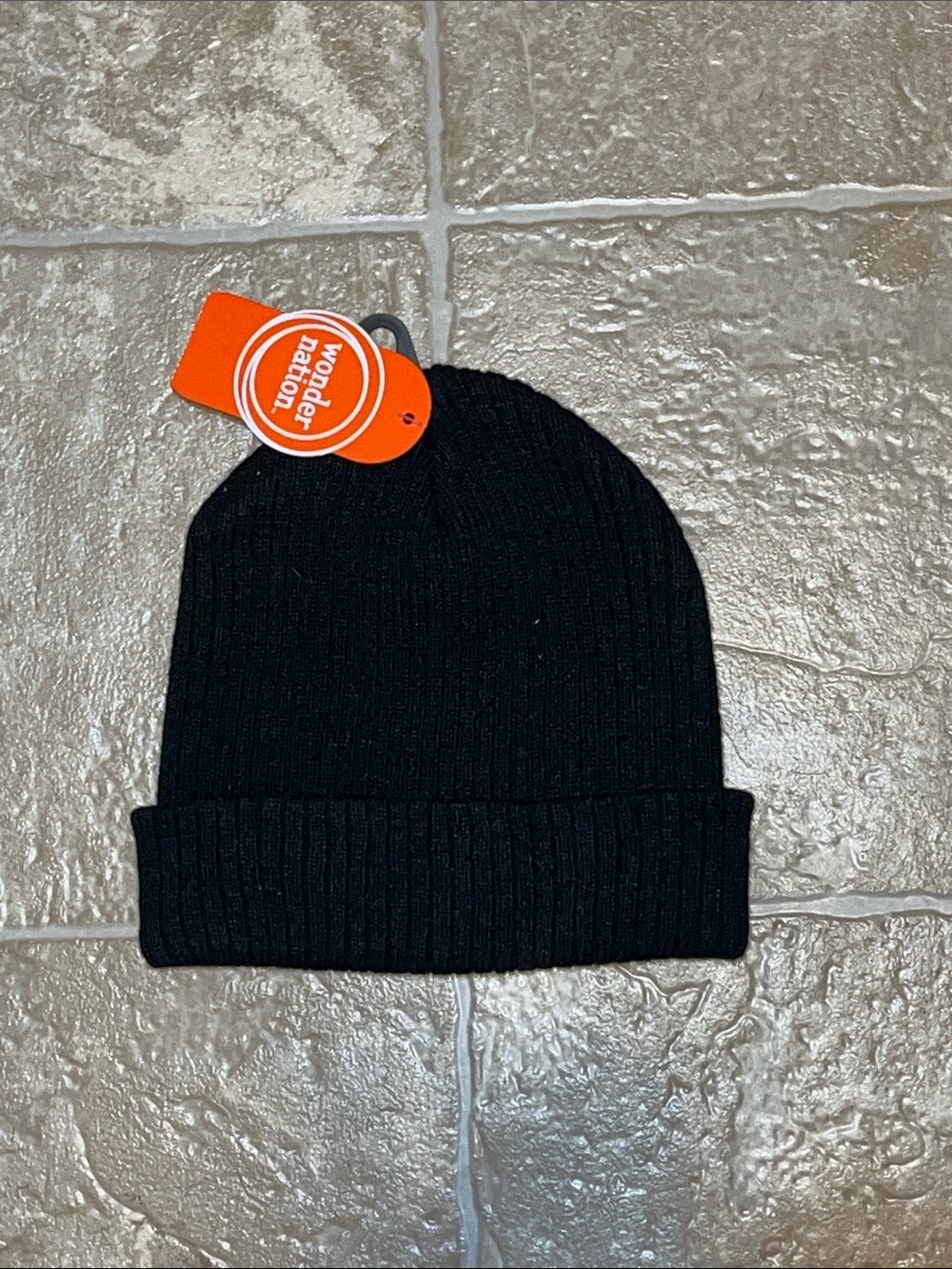 NWT wonder nation Black Ribbed Fold-Over Beanie